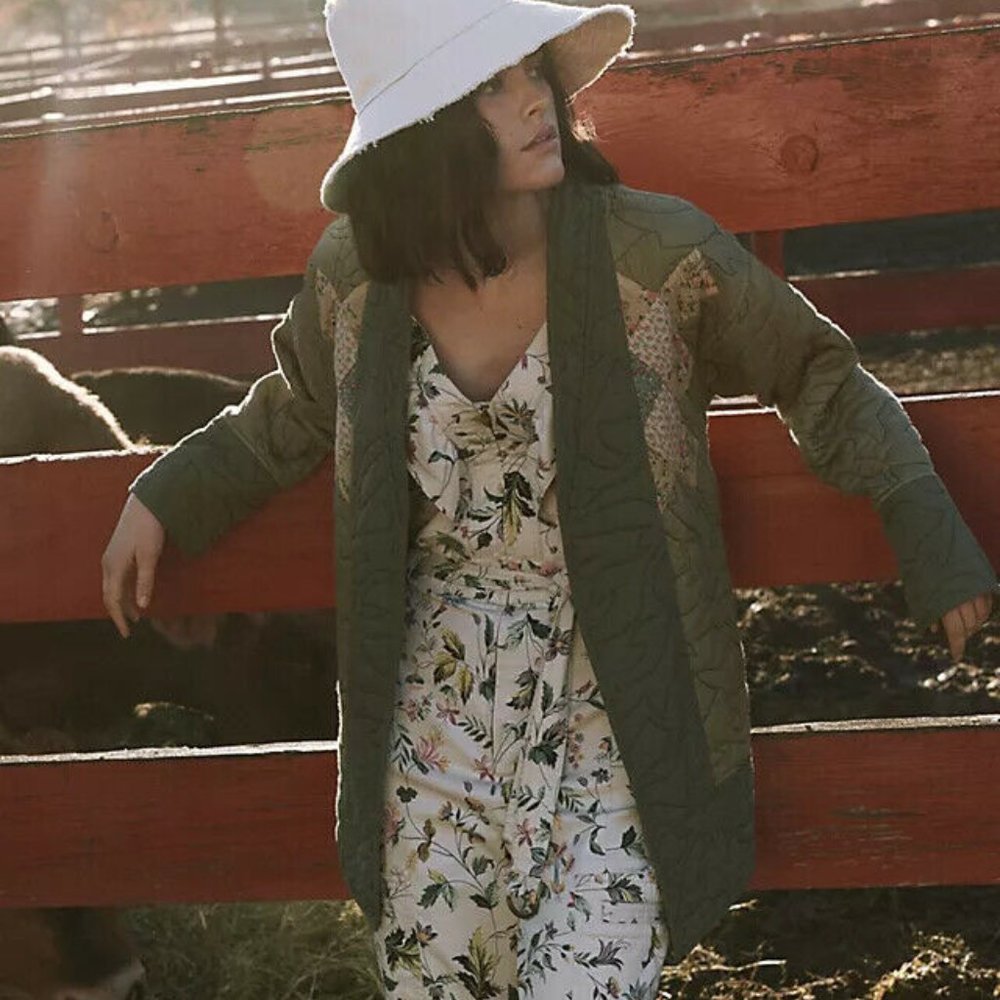 Anthropologie Quilted Patchwork Kimono Open Front Cozy Jacket Top XL